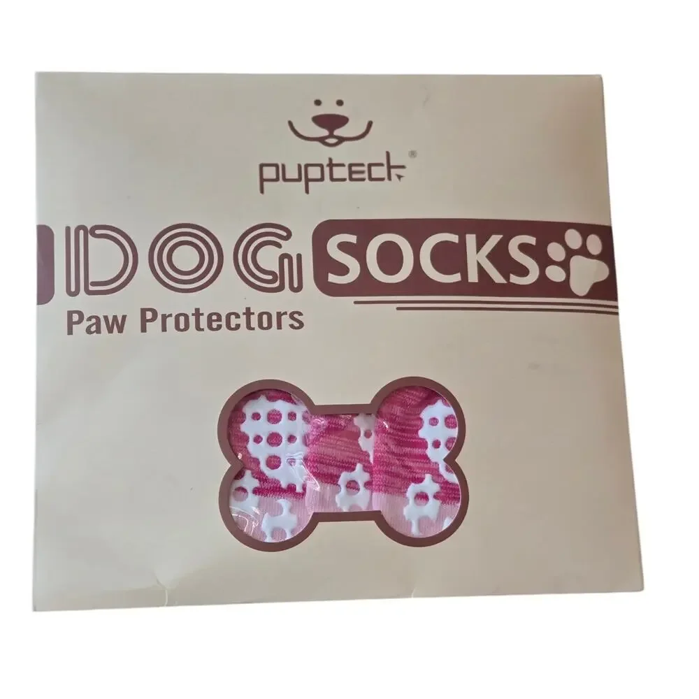Pupteck Dog Socks Paw Protectors w/Grippers Color:Fuschia Size: XL